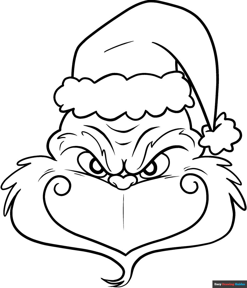 grinch face coloring page | easy drawing guides